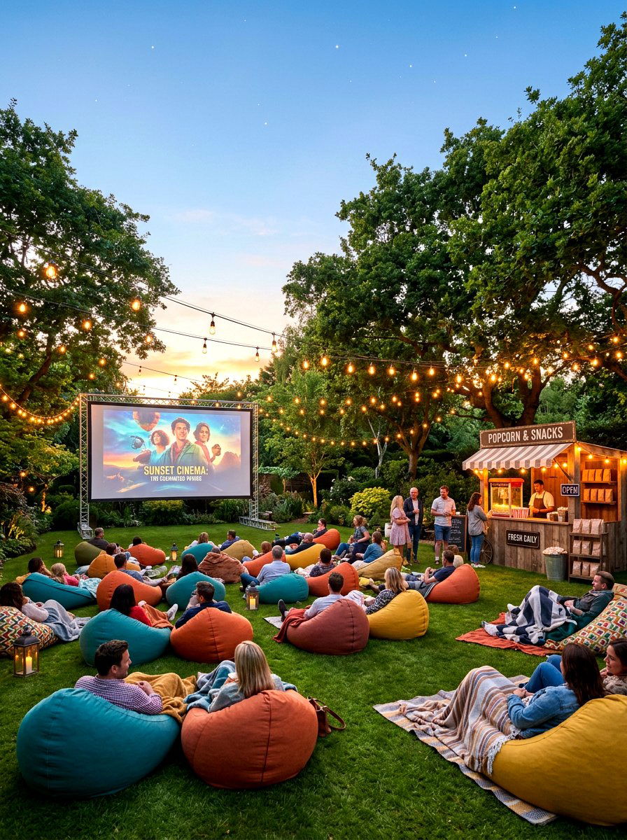 Outdoor movie theater - 30 backyard club lounge ideas