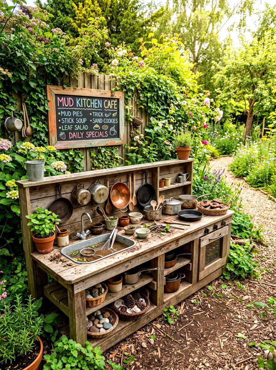 Outdoor mud kitchen - 30 kids backyard play area ideas