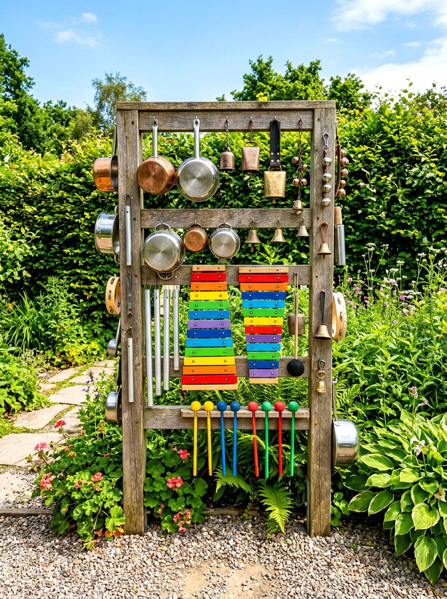 Outdoor music wall - 30 kids backyard play area ideas