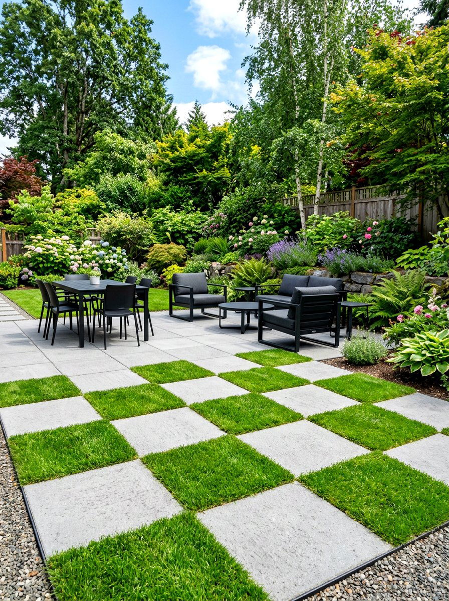 Outdoor patio checkerboard pavers - 30 checkerboard decor ideas