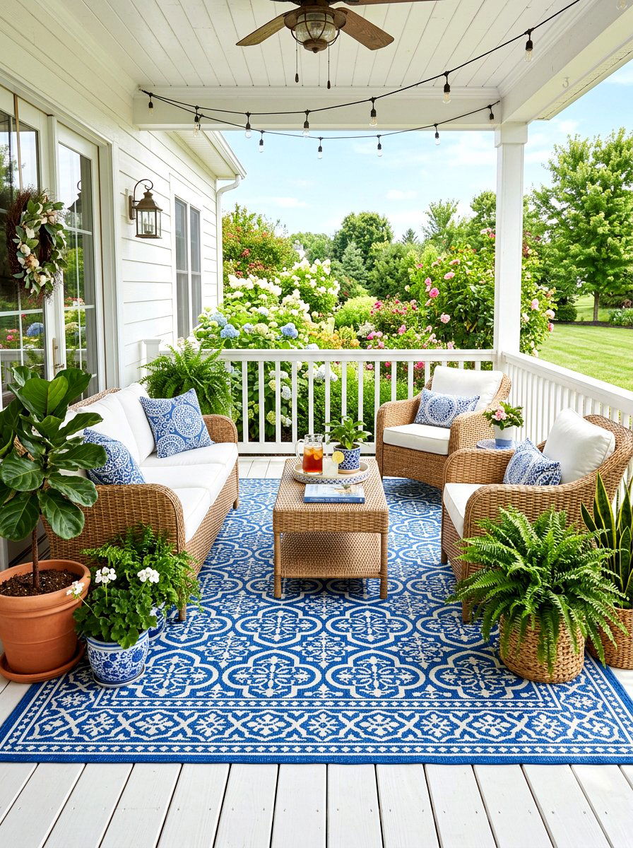 Outdoor porch rug - 30 simple curb appeal ideas