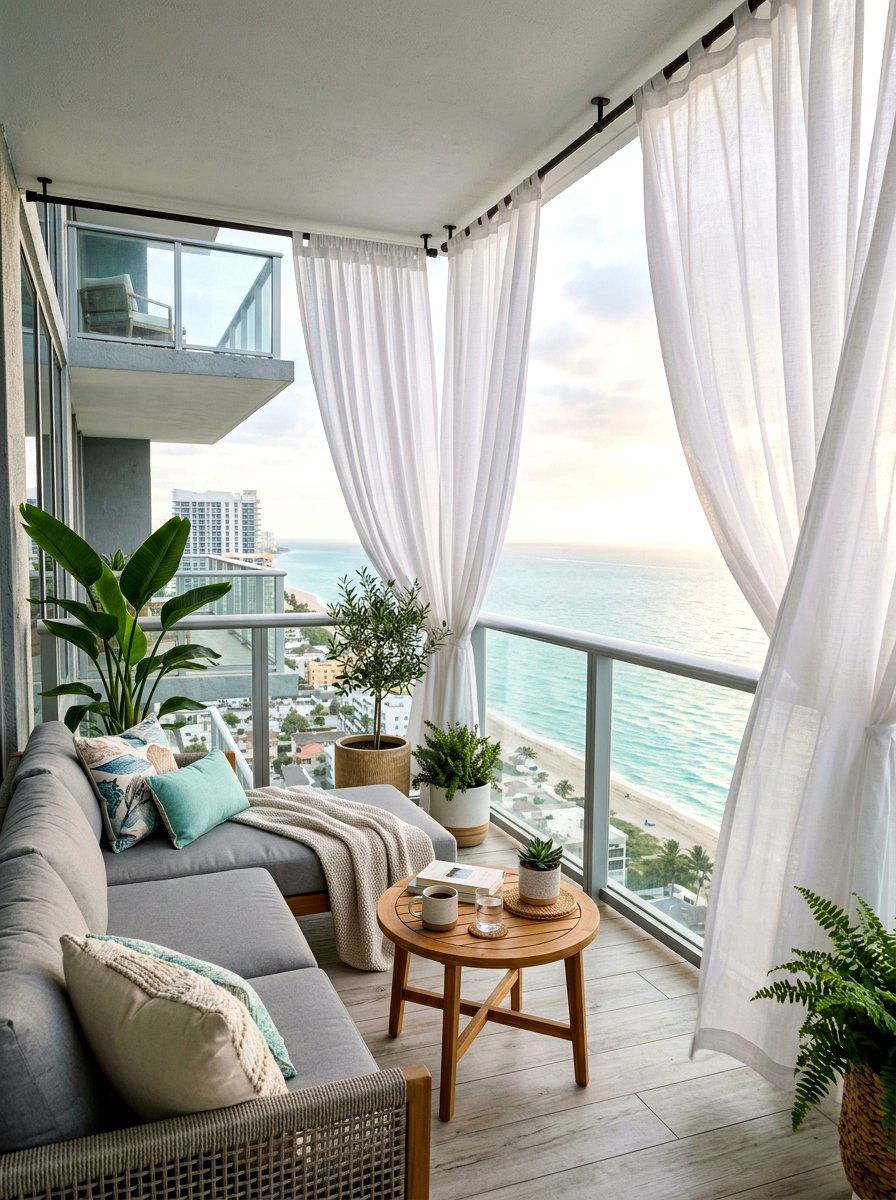 Outdoor privacy curtains - 30 apartment patio privacy ideas