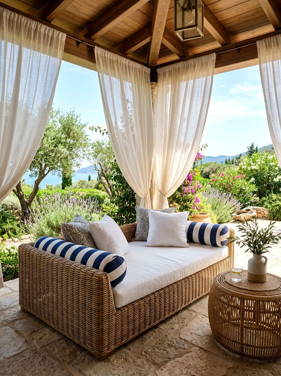 Outdoor rattan daybed porch - 30 rattan porch lounge ideas