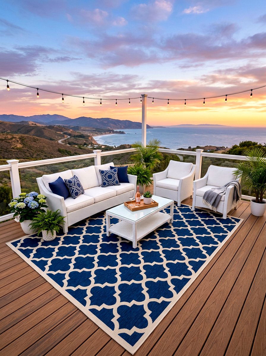 Outdoor rug deck - 30 sunset deck decor ideas