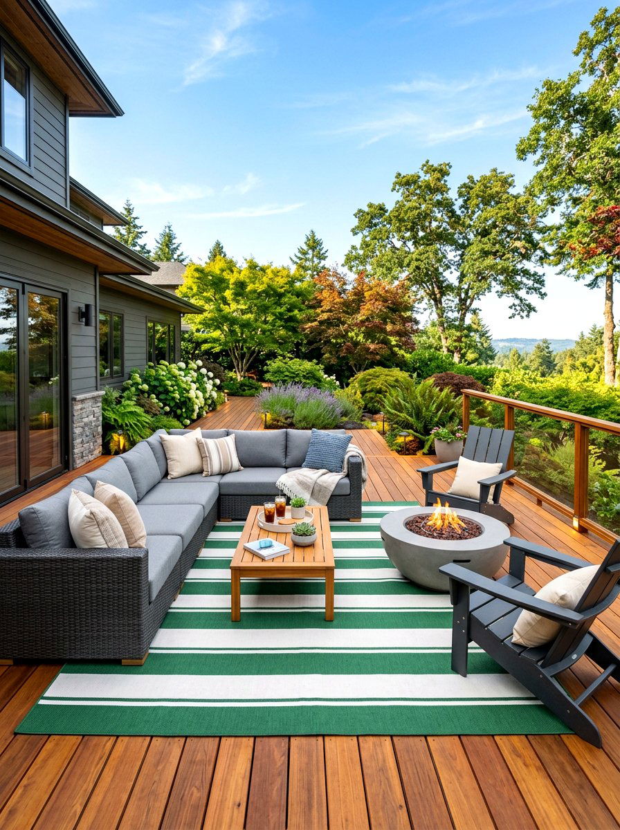 Outdoor rug with green and white stripes - 30 green and white stripe patio ideas