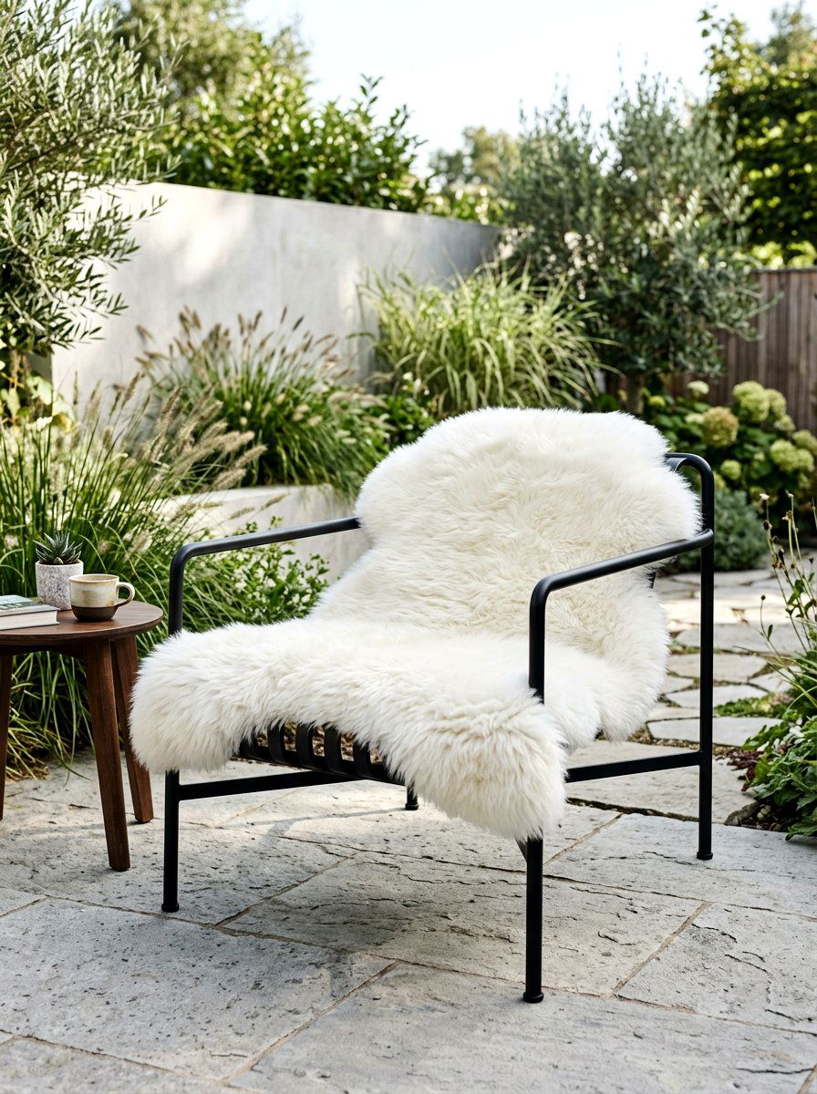 Outdoor sheepskin throw - 30 Scandinavian patio ideas