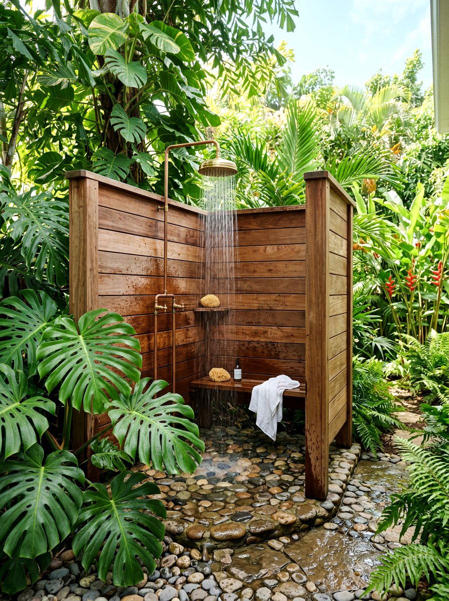 Outdoor shower stall - 30 backyard corner ideas
