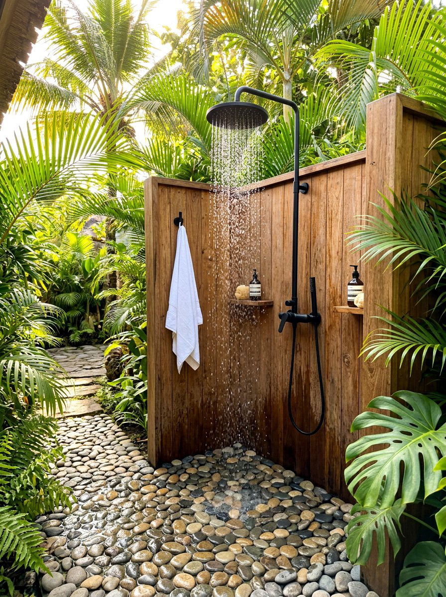 Outdoor shower station - 30 luxury landscaping ideas