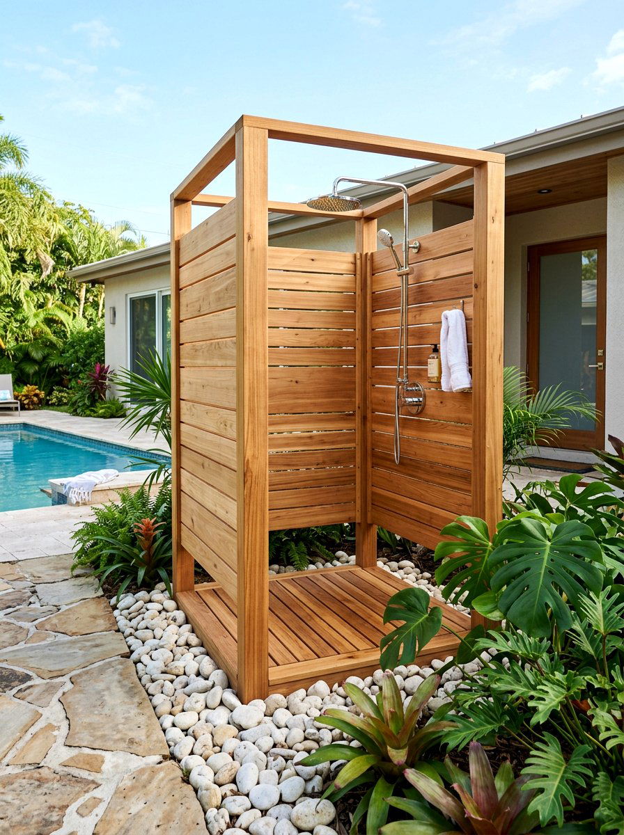 Outdoor shower - 30 backyard oasis ideas