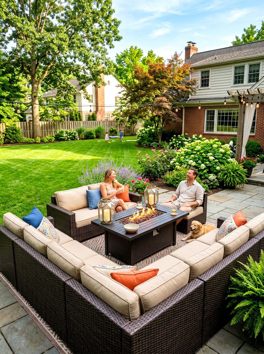 Outdoor sofa fire pit - 30 gas fire lounge patio ideas
