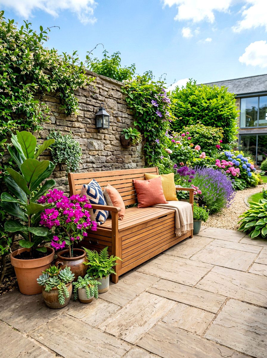Outdoor storage bench - 30 outdoor blanket storage ideas