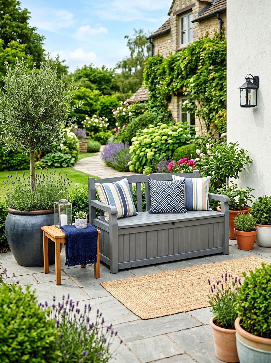 Outdoor storage bench - 30 city terrace decor ideas