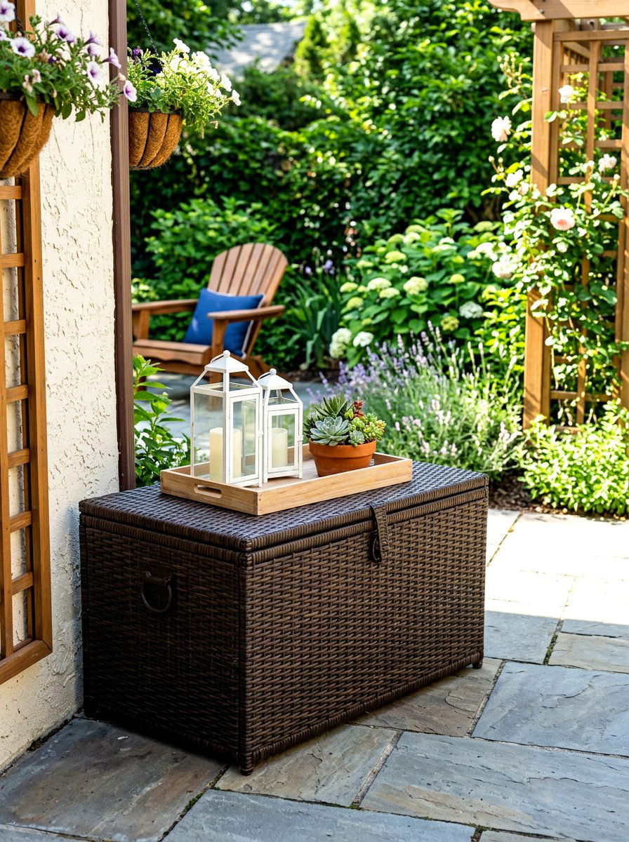Outdoor storage trunk - 30 porch corner decor ideas