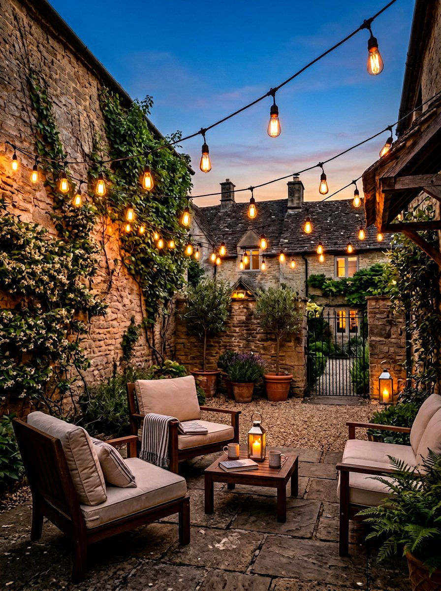 Outdoor string lighting - 30 courtyard garden ideas