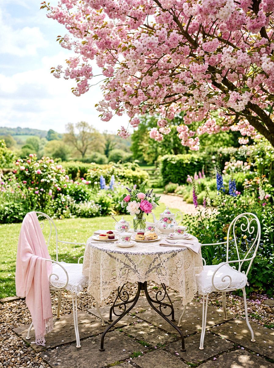 Outdoor tea party table setting - 30 cottagecore garden ideas