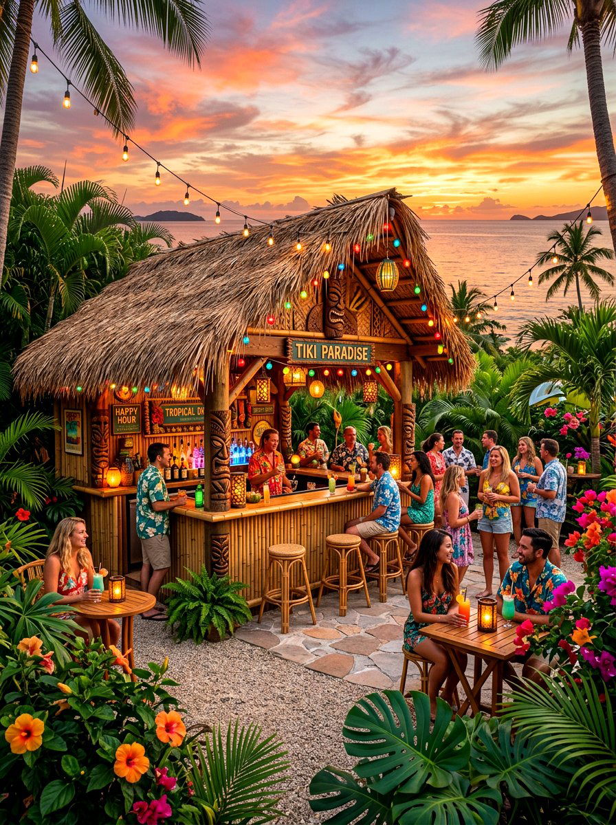 Outdoor tiki bar area - 30 tropical landscaping ideas