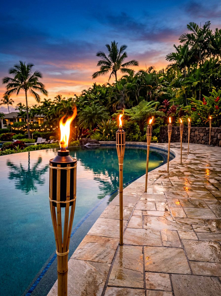 Outdoor tiki torches - 30 tropical pool landscaping ideas