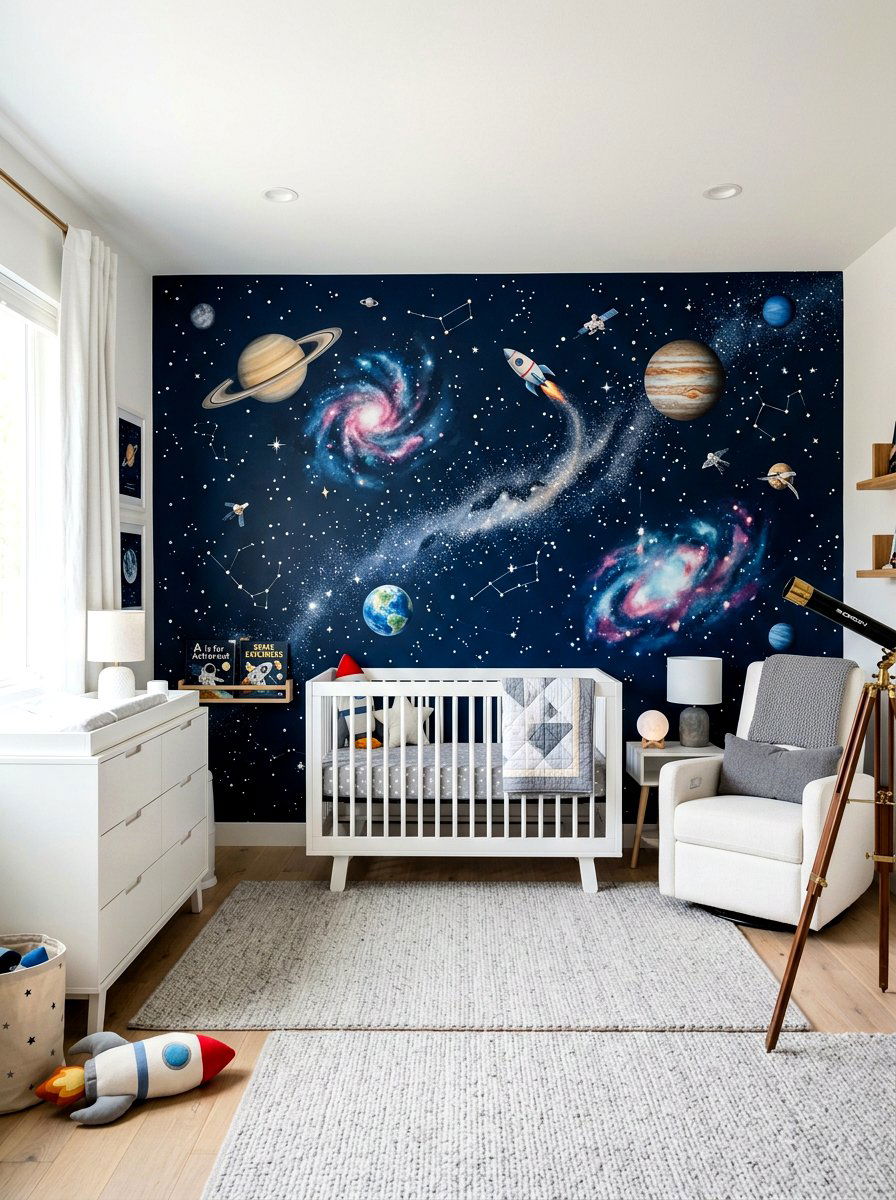 Outer Space Nursery Wall Mural - 30 mural kids bedroom ideas