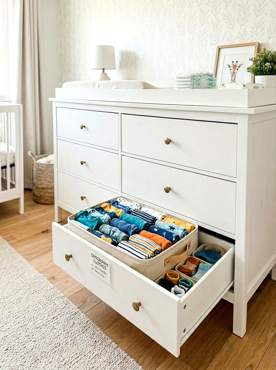 Outgrown clothes bin - 30 nursery dresser organization ideas