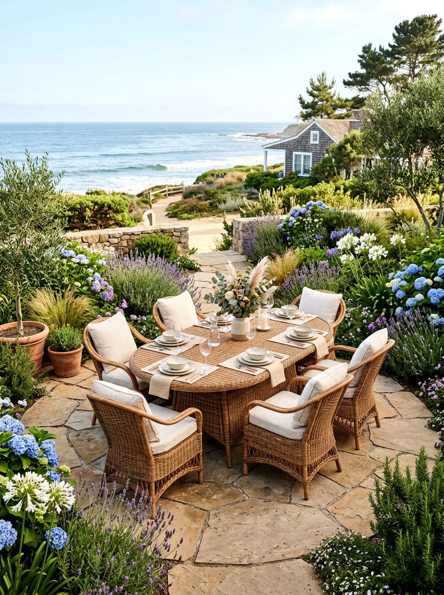 Oval Rattan Dining Set - 30 garden dinner table ideas