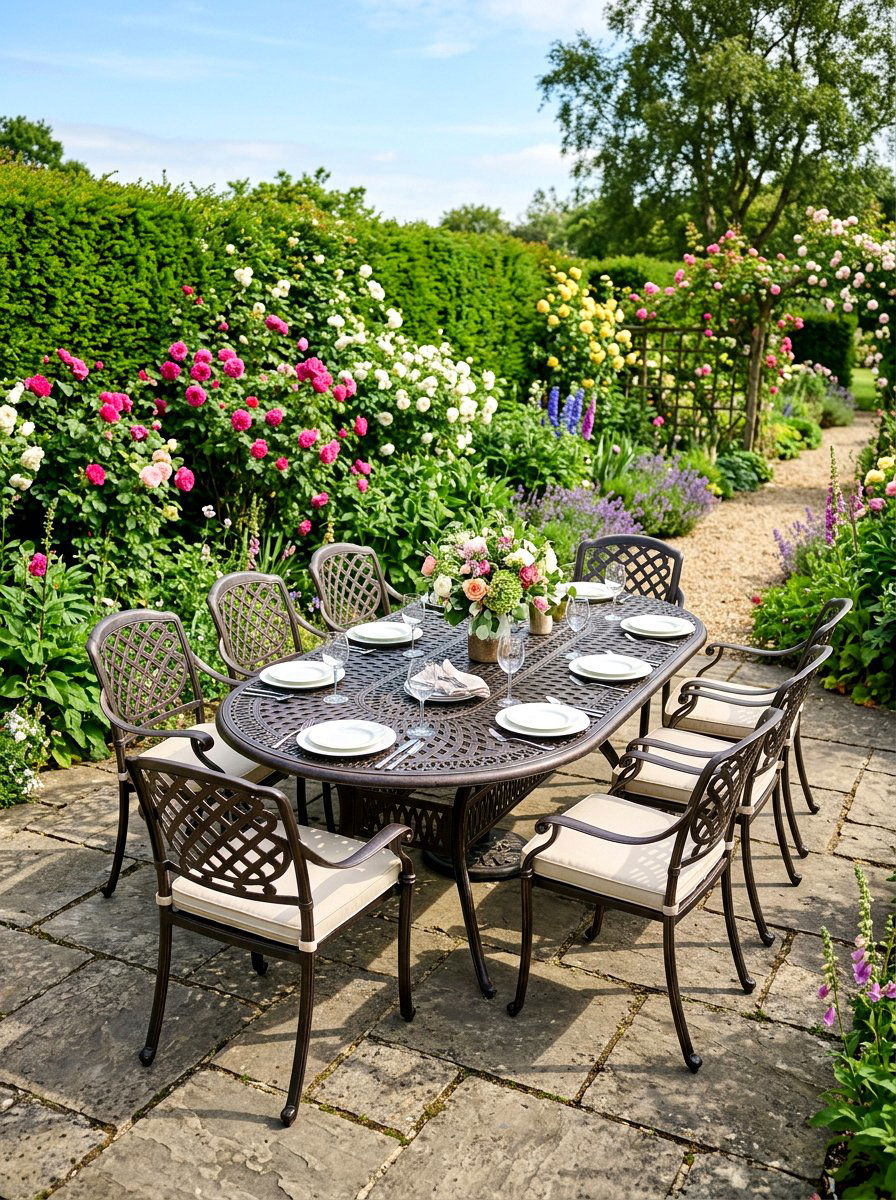 Oval garden dining table - 30 outdoor dining furniture ideas