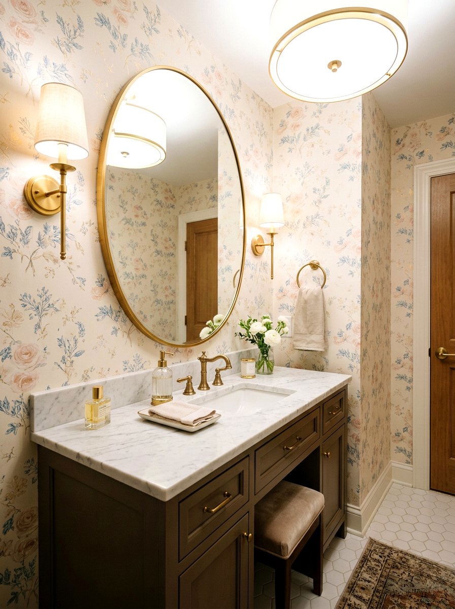 Oval shaped mirrors - 30 traditional powder room ideas