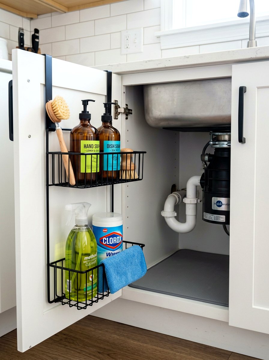 Over Door Basket Storage Layout - 30 under sink kitchen organization ideas