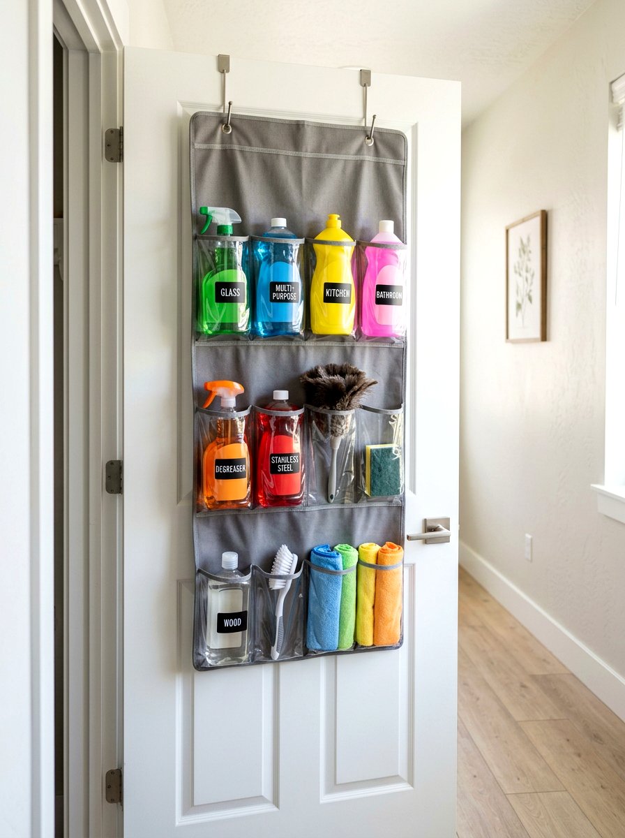 Over Door Cleaning Organizer - 30 organizing cleaning supplies ideas