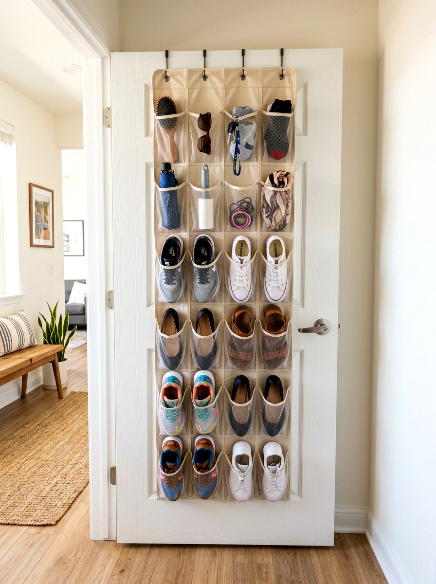 Over Door Organizer - 30 mini mudroom apartment ideas