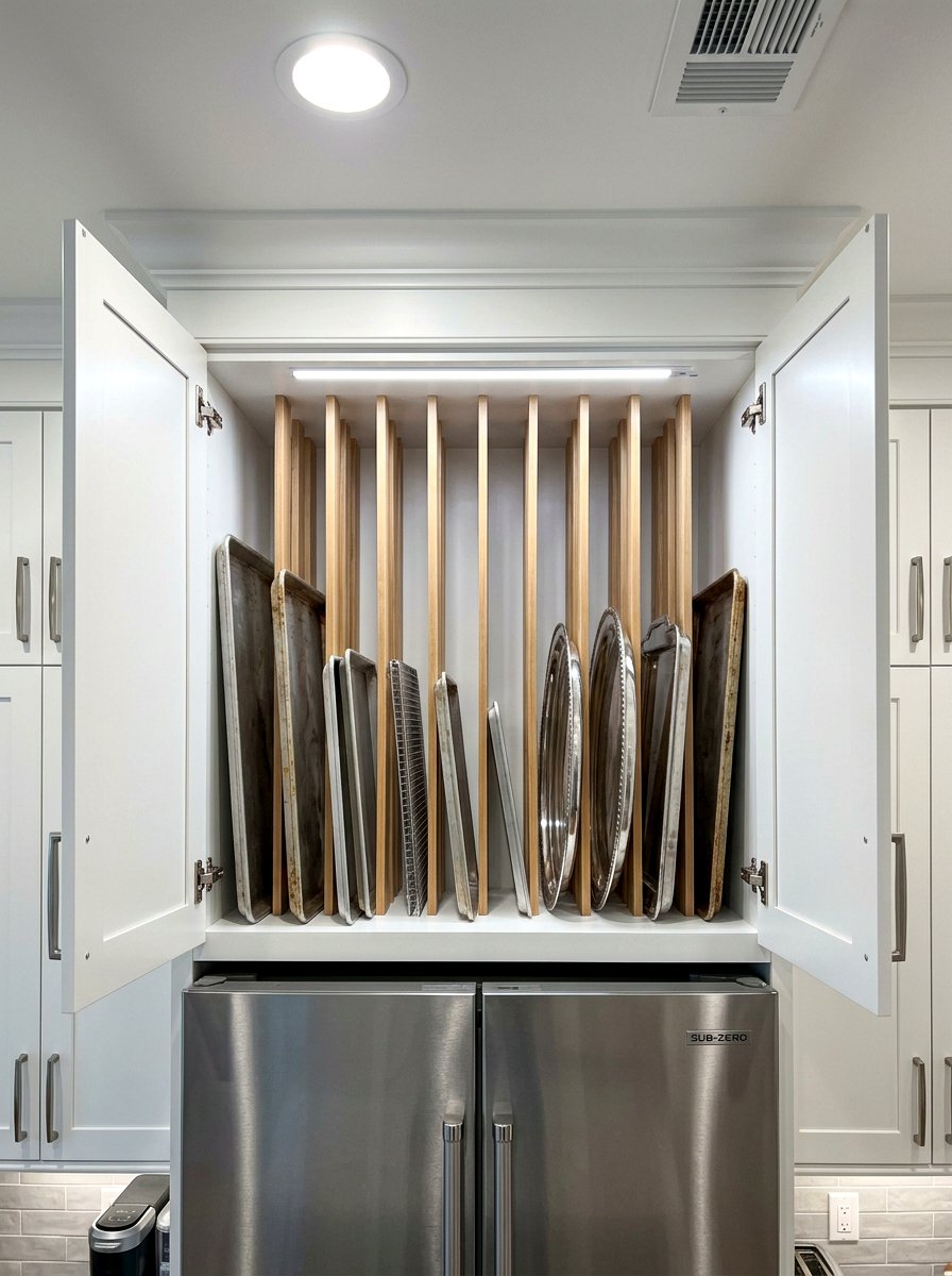Over Fridge Cabinet - 30 baking sheet storage ideas