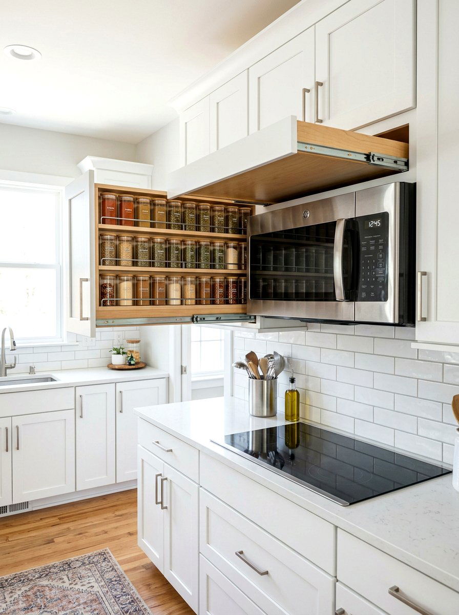 Over Microwave Spice Storage Slider - 30 pull out spice rack ideas