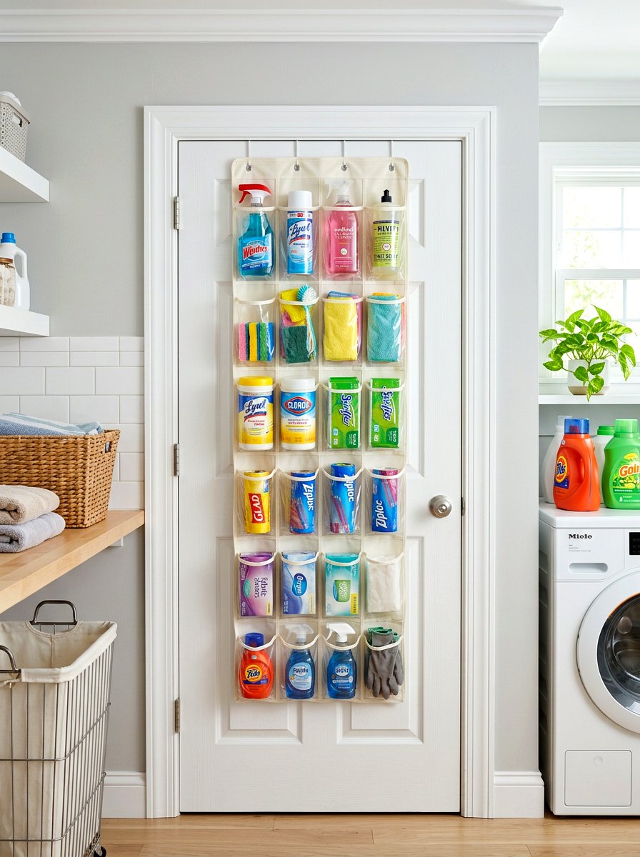 Over The Door Pocket Organizer - 30 cleaning closet organization ideas