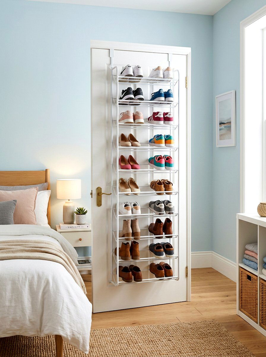 Over The Door Rack - 30 hidden shoe storage apartment ideas