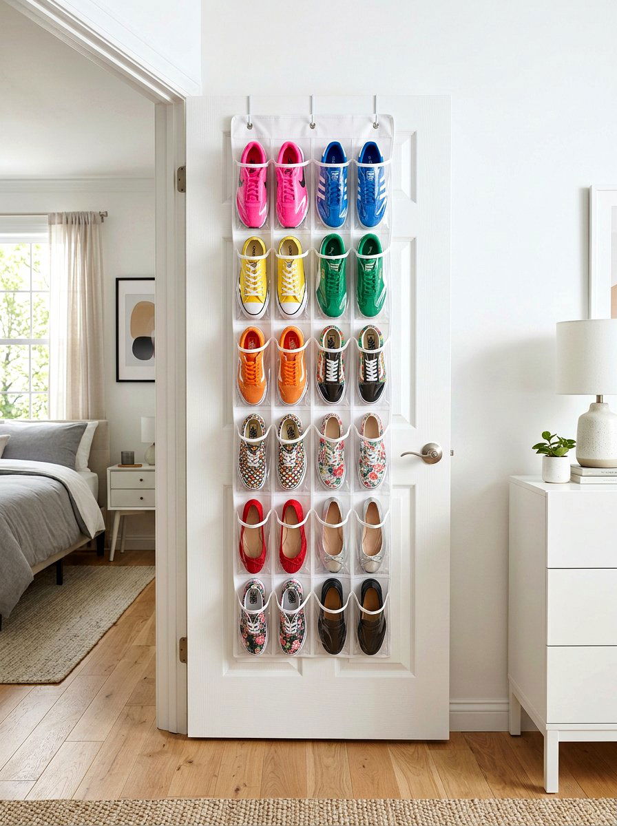 Over The Door Shoe Organizer - 30 micro closet organization ideas