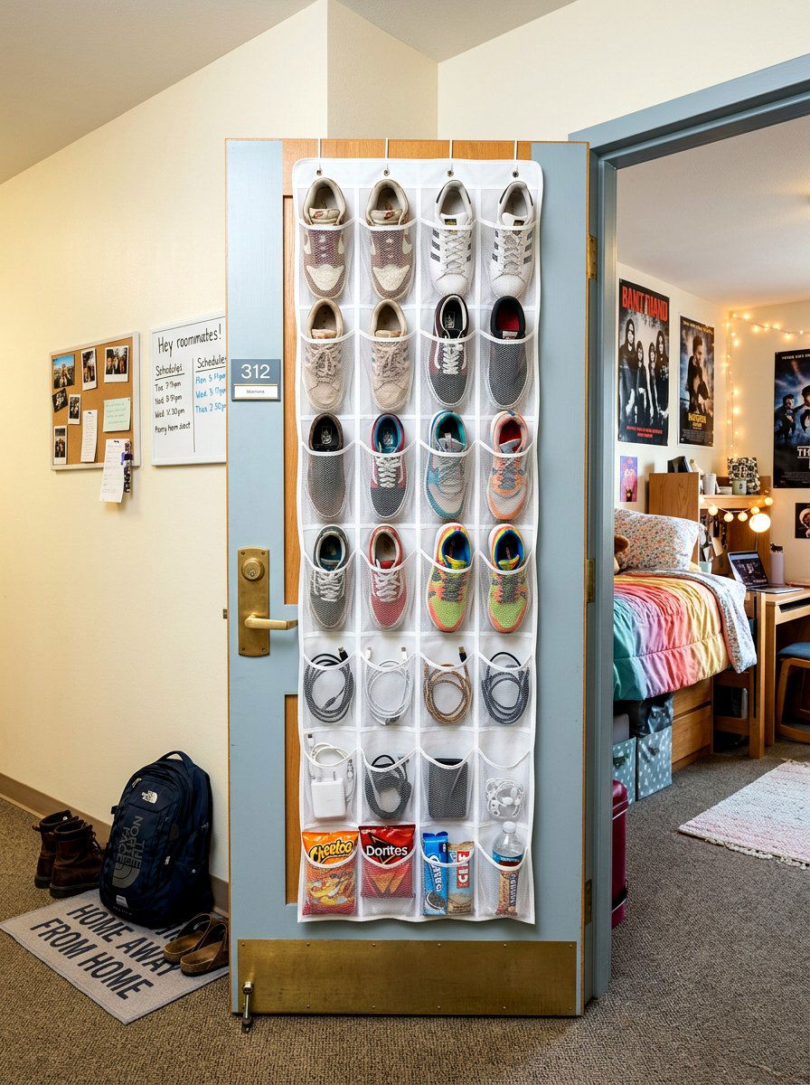 Over The Door Shoe Organizer - 30 dorm storage ideas