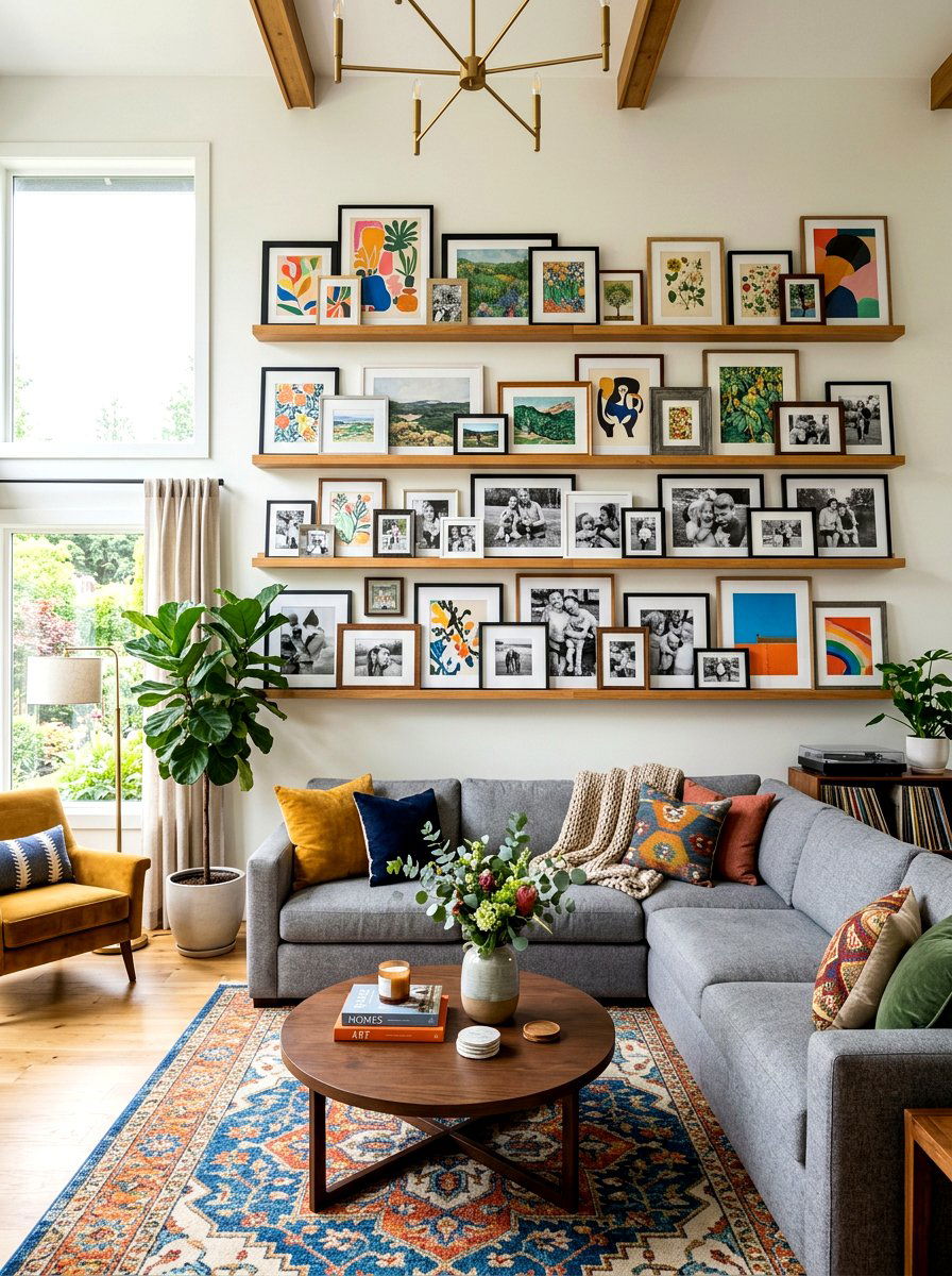 Over The Sofa Shelving - 30 living room shelf decor ideas