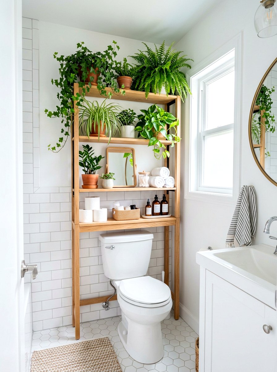 Over Toilet Storage - 30 apartment plant shelf ideas