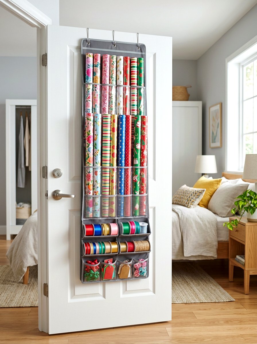 Over door wrapping paper organizer - 30 wrapping paper storage ideas