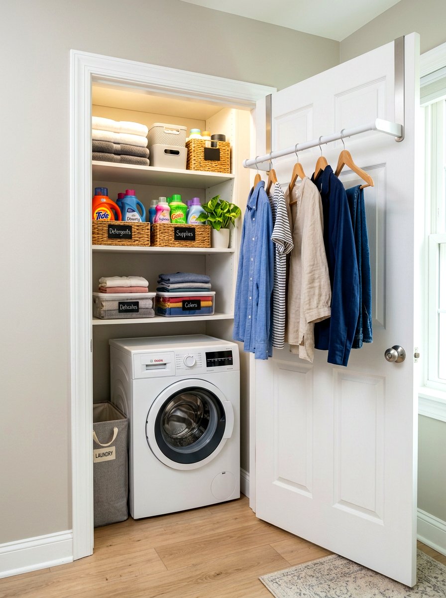 Over the door laundry rod - 30 laundry room hanging rod ideas