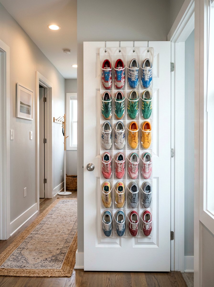 Over the door shoe organizer - 30 rental entryway ideas