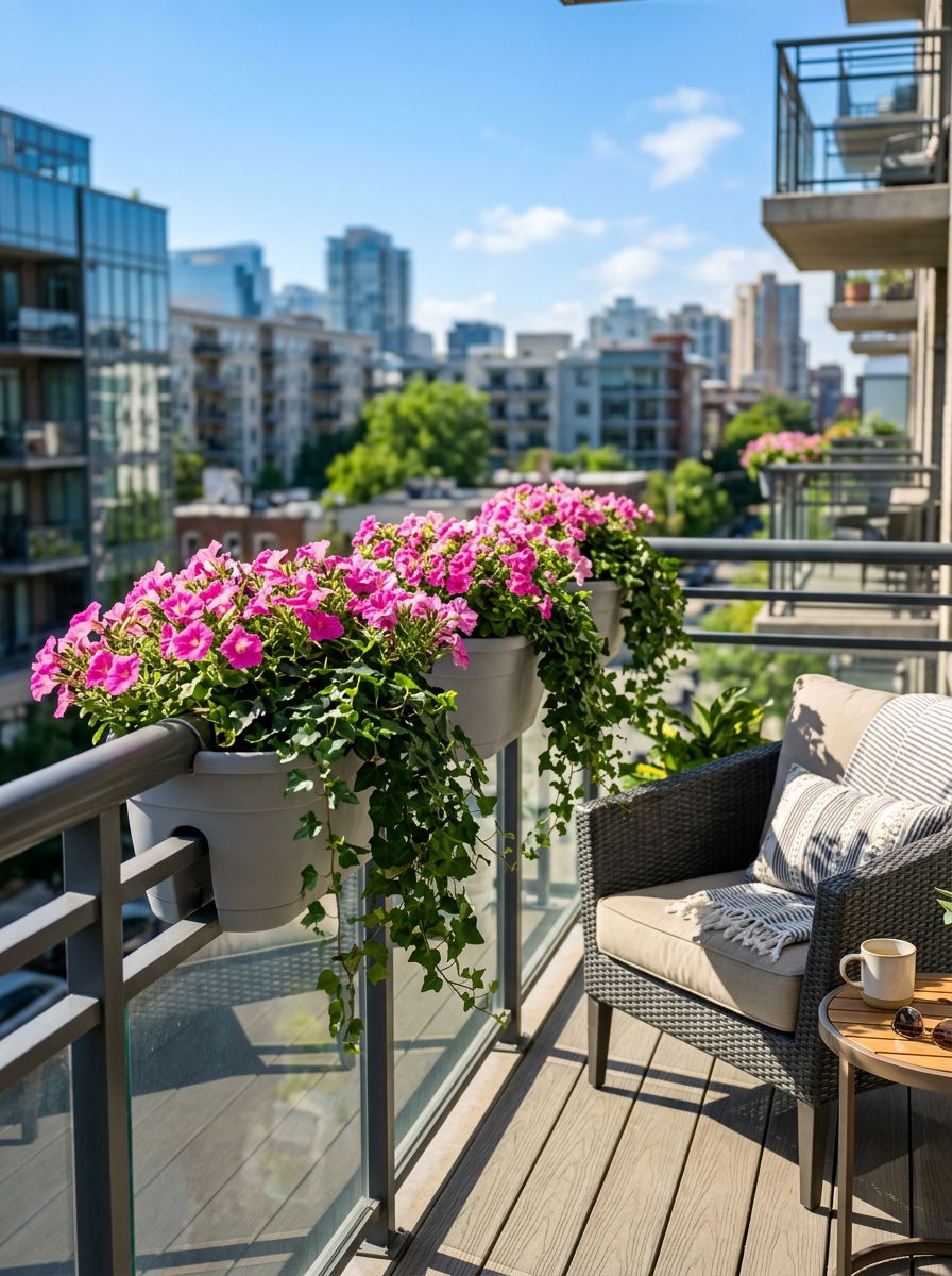 Over the rail plastic planter - 30 railing planter ideas