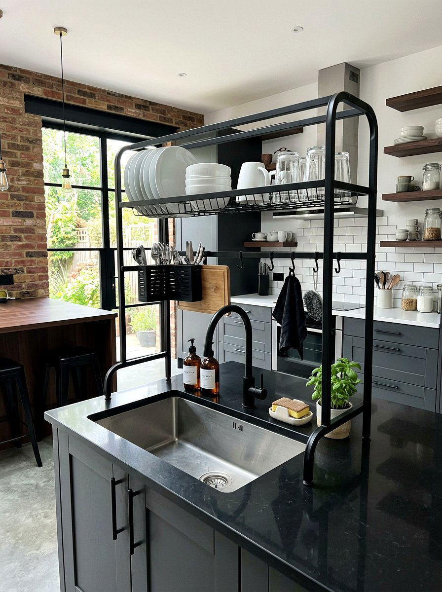 Over the sink storage shelf - 30 rental kitchen ideas