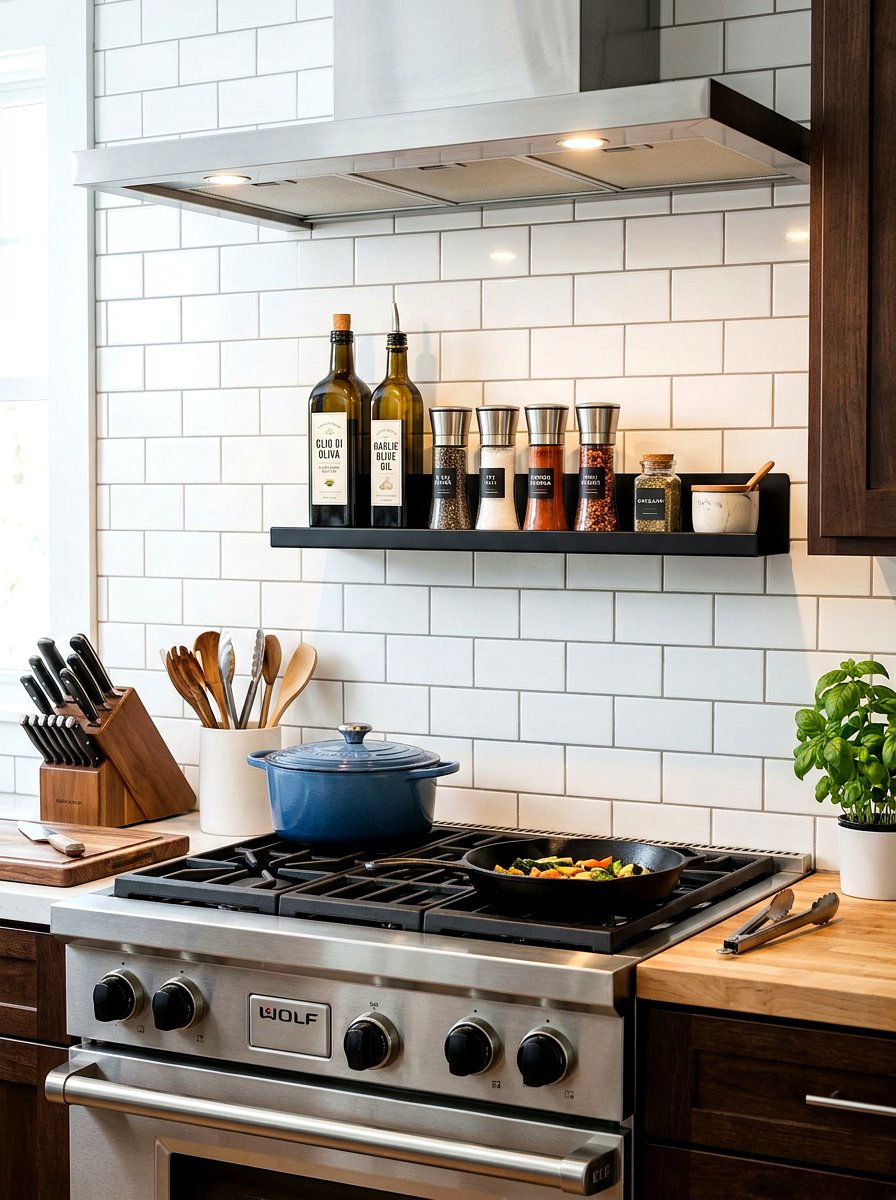 Over the stove shelf - 30 apartment kitchen storage ideas