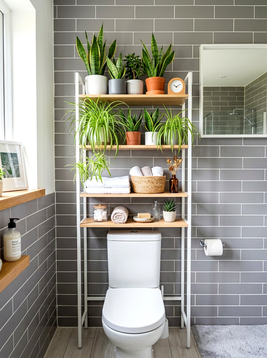 Over the toilet plant storage - 30 bathroom plant shelf ideas