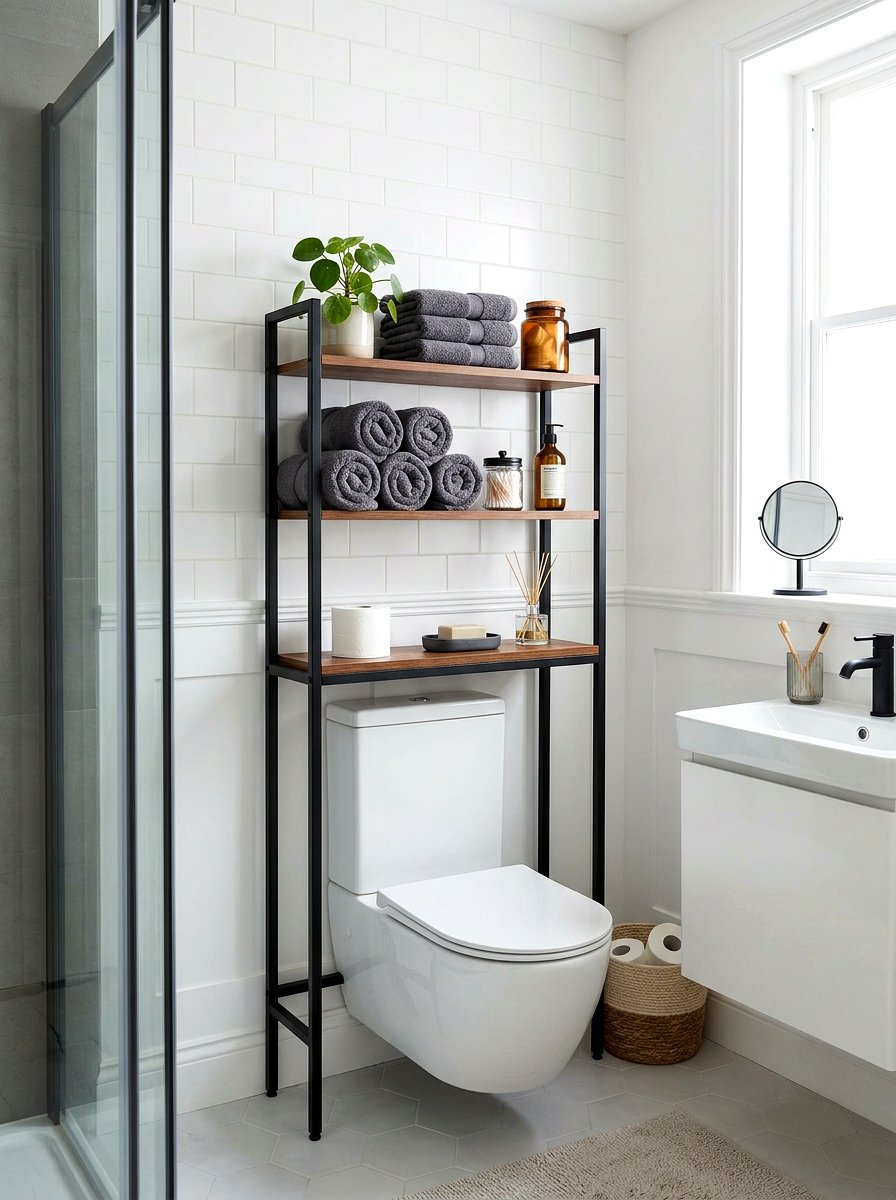 Over the toilet shelf - 30 rental bathroom ideas