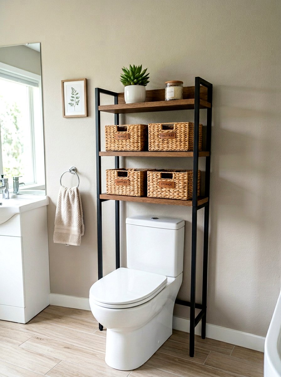 Over the toilet storage - 30 small guest bath decor ideas