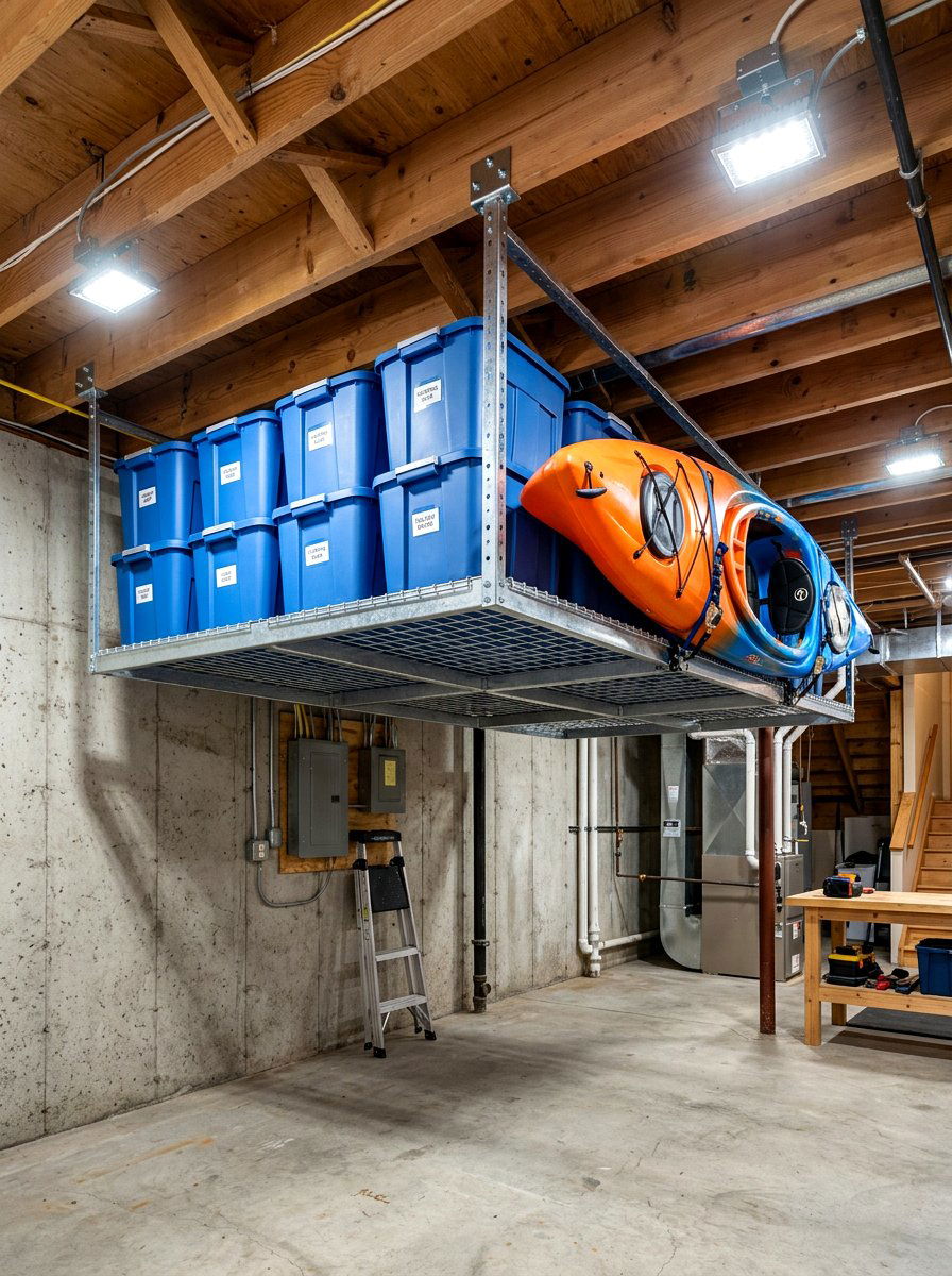 Overhead Ceiling Rack - 30 basement storage ideas