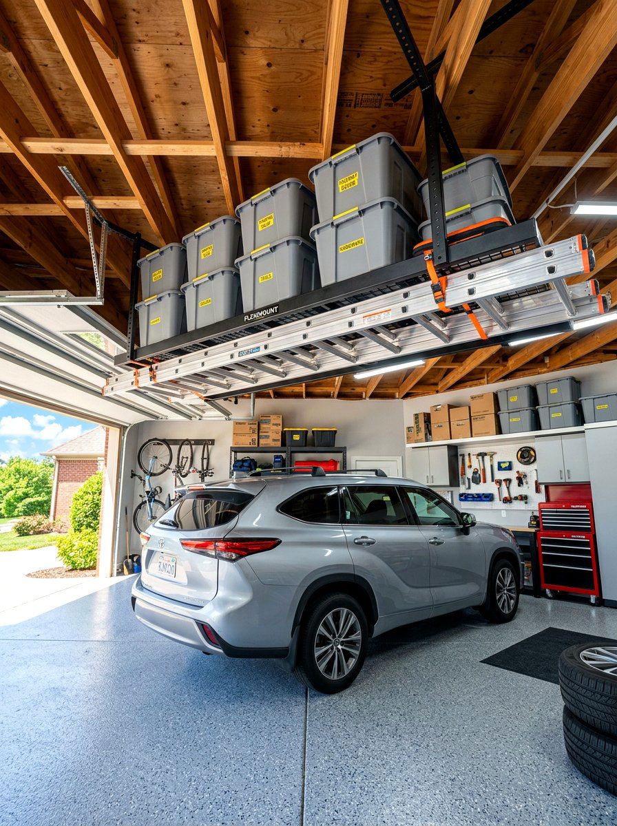 Overhead Ceiling Rack - 30 garage tool storage ideas