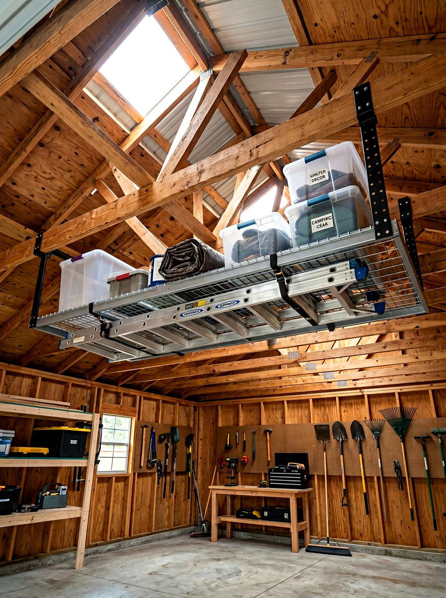 Overhead Ceiling Rack - 30 garden shed storage ideas