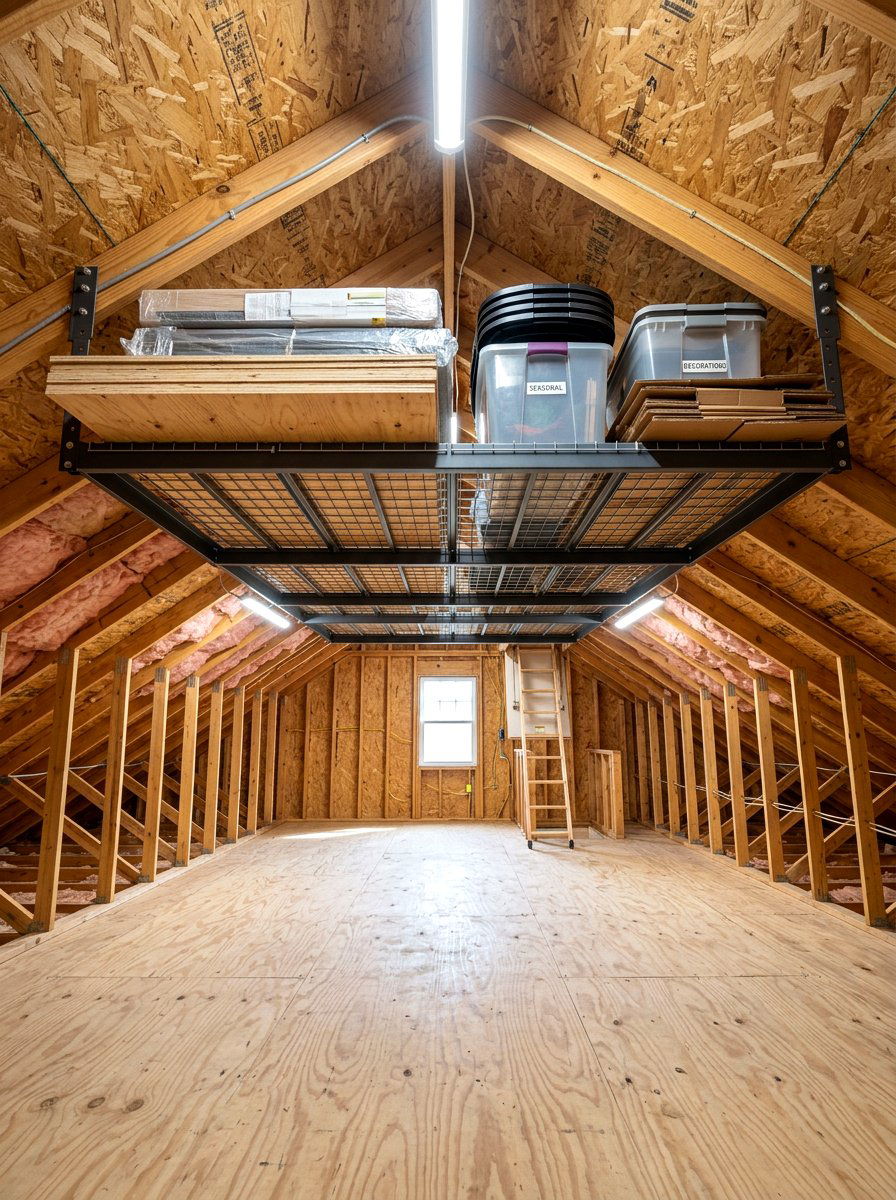 Overhead Ceiling Rack - 30 attic storage ideas
